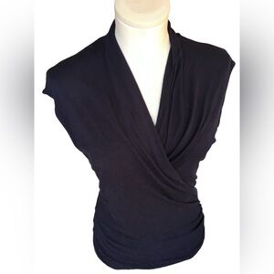 Adrianna Papell Faux Wrap Navy Blue Blouse